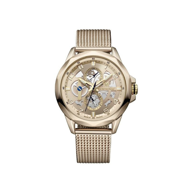 Packshot de la Montre Analogique MONTIGNAC Collection Origine à bracelet acier doré