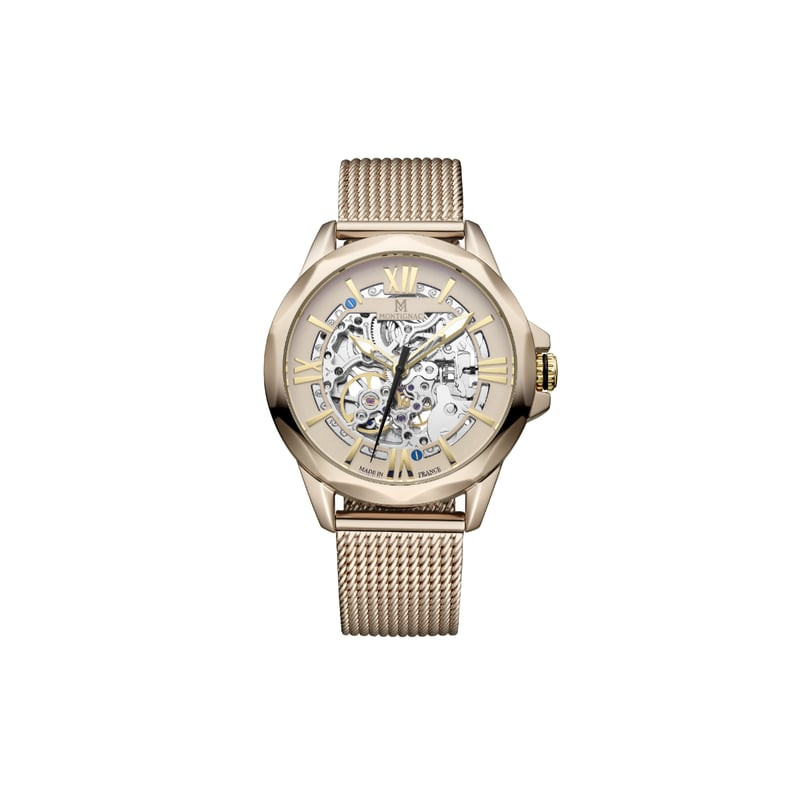 Packshot de la Montre Automatique MONTIGNAC collection Origine bracelet acier champagne