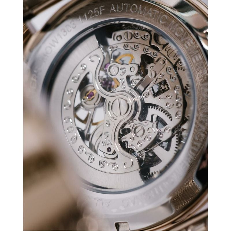 Montre Automatique MONTIGNAC collection Origine bracelet acier champagne - vue du cadran squelette