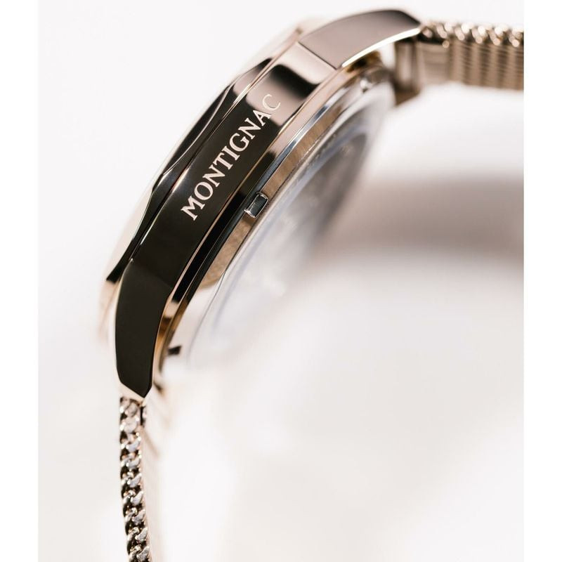 Détail de la Montre Automatique MONTIGNAC collection Origine bracelet acier champagne