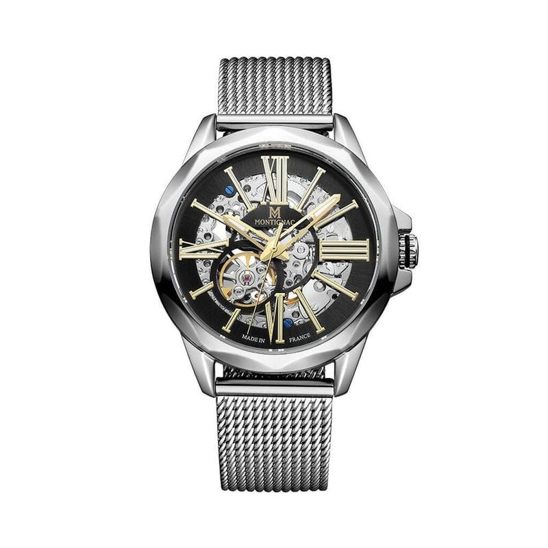 Packshot de la Montre Automatique MONTIGNAC Collection Origine Bracelet Acier Argenté