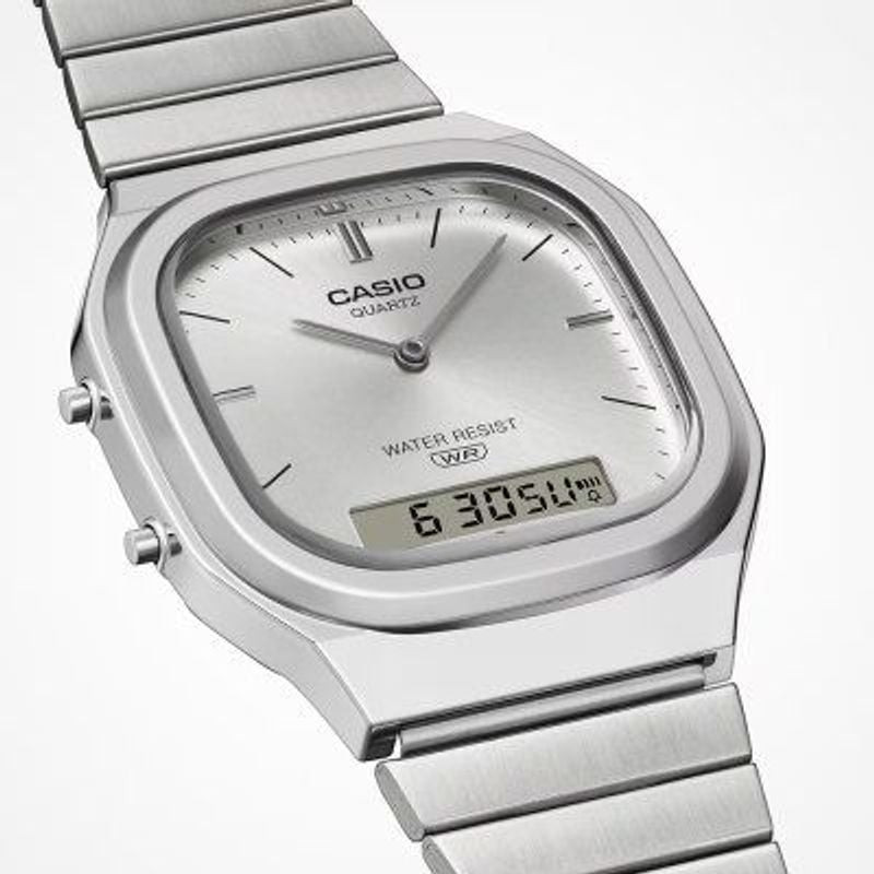 Montre analogique et digitale Casio collection Vintage bracelet en acier inoxydable argenté - vue de