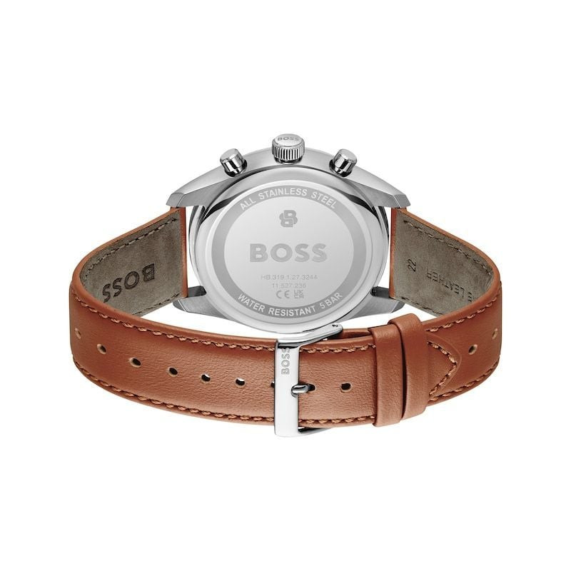 Packshot : Montre homme Quartz Chronographe Hugo Boss collection Grand Prix 44 bracelet cuir de veau
