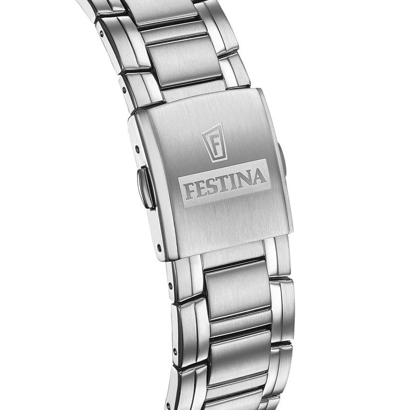 Détail en gros plan du cadran vert et des sous-compteurs du chronographe de la montre Festina 209348