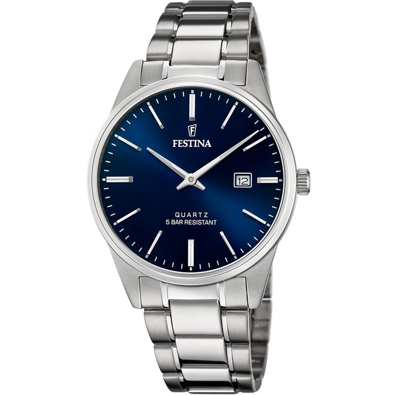 Festina 2093478 montre homme en acier inoxydable avec cadran bleu, vue complète du produit