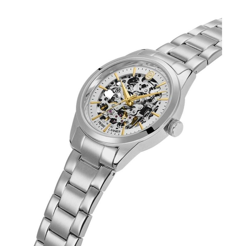 Vue latérale de la montre squelette Pierre Lannier 2094746 pour femme, profil fin et bracelet