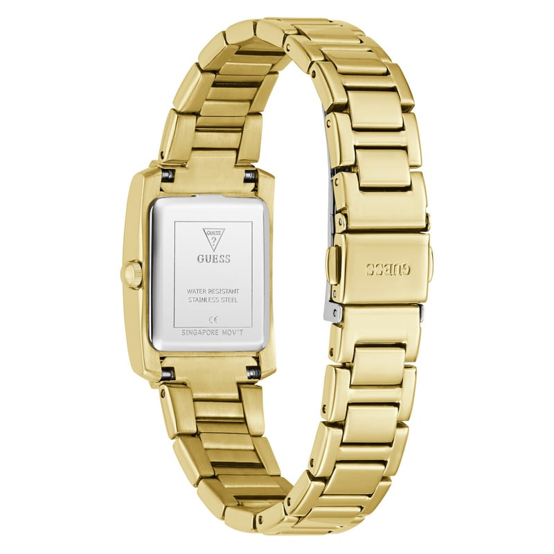Montre Analogique GUESS Collection Cove bracelet acier doré : détail du cadran champagne et du boîti