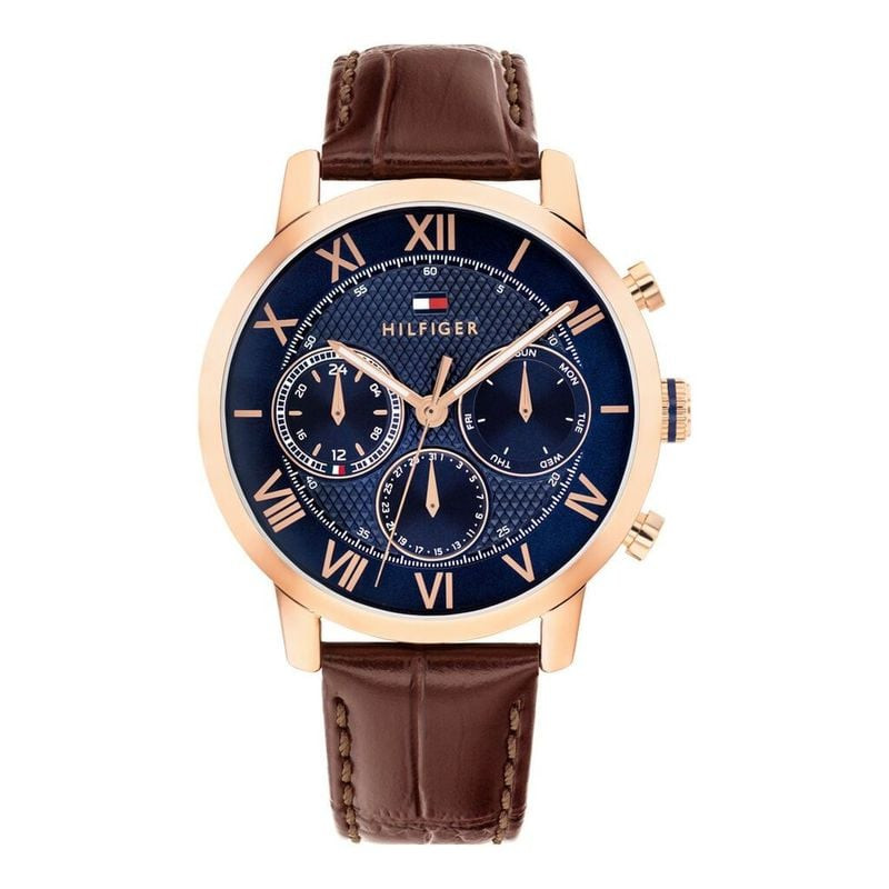 Packshot de la Montre Analogique TOMMY HILFIGER Collection TH-Oxford Bracelet cuir marron foncé