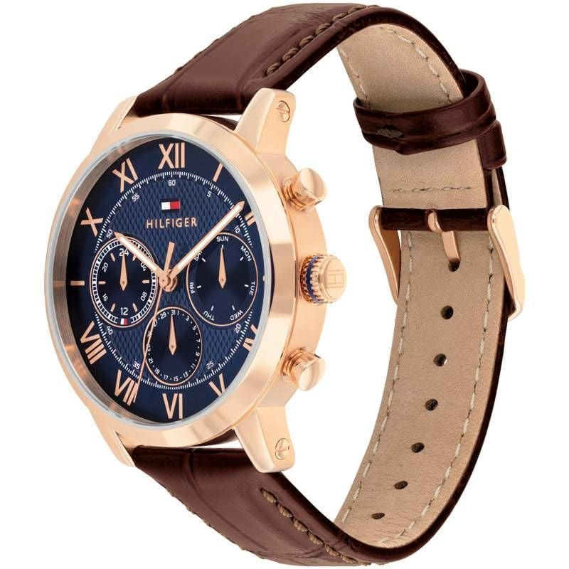 Packshot de la Montre Analogique TOMMY HILFIGER Collection TH-Oxford Bracelet cuir marron foncé