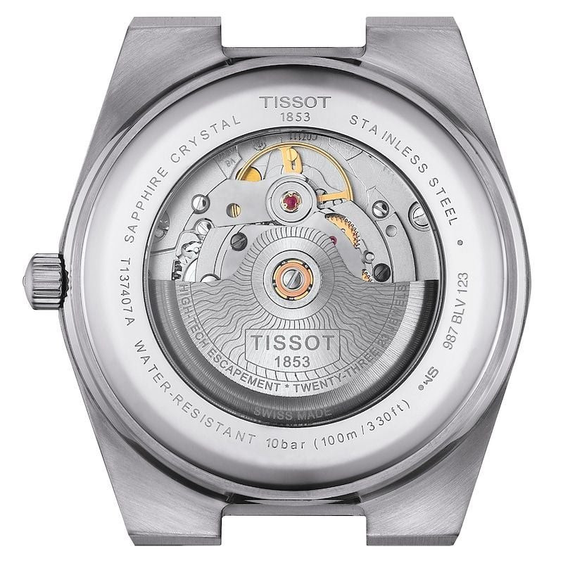 Détail de la Montre Automatique TISSOT Collection PRX avec bracelet acier gris