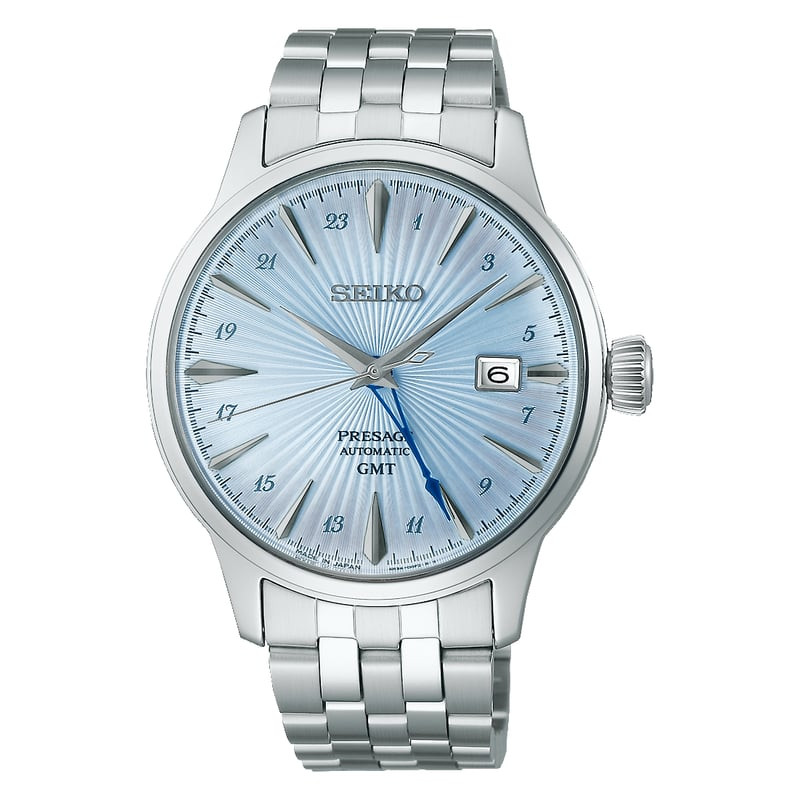 Packshot de la Montre Automatique SEIKO Collection Presage Cocktail Time GMT bracelet acier