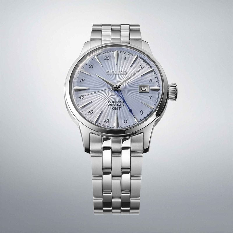 Montre Automatique SEIKO Collection Presage Cocktail Time GMT avec bracelet acier dans un décor élég