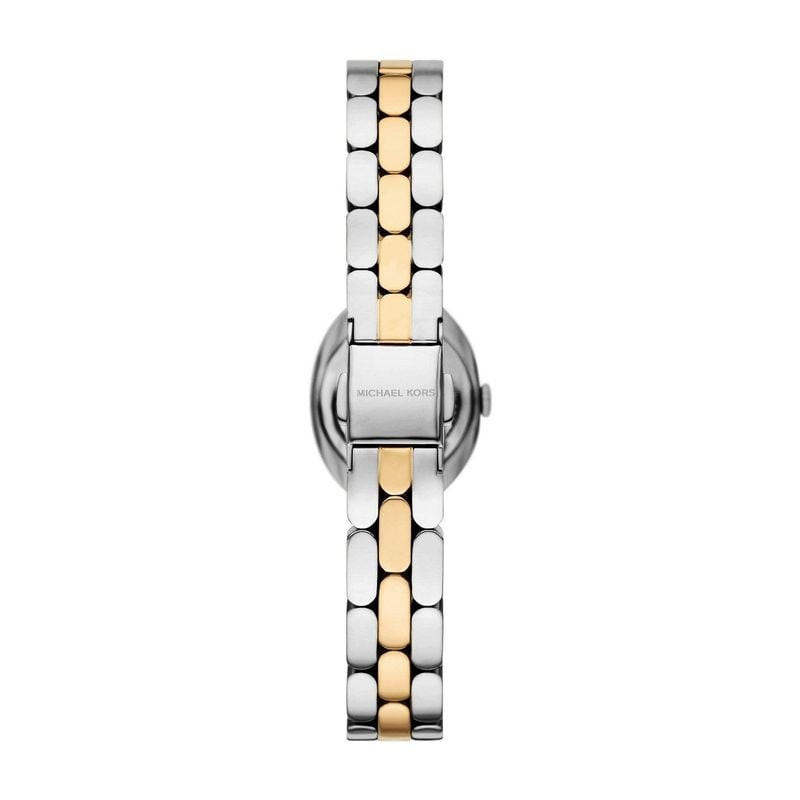 Montre Analogique Michael Kors collection Maude bracelet acier doré, vue rapprochée du cadran blanc 