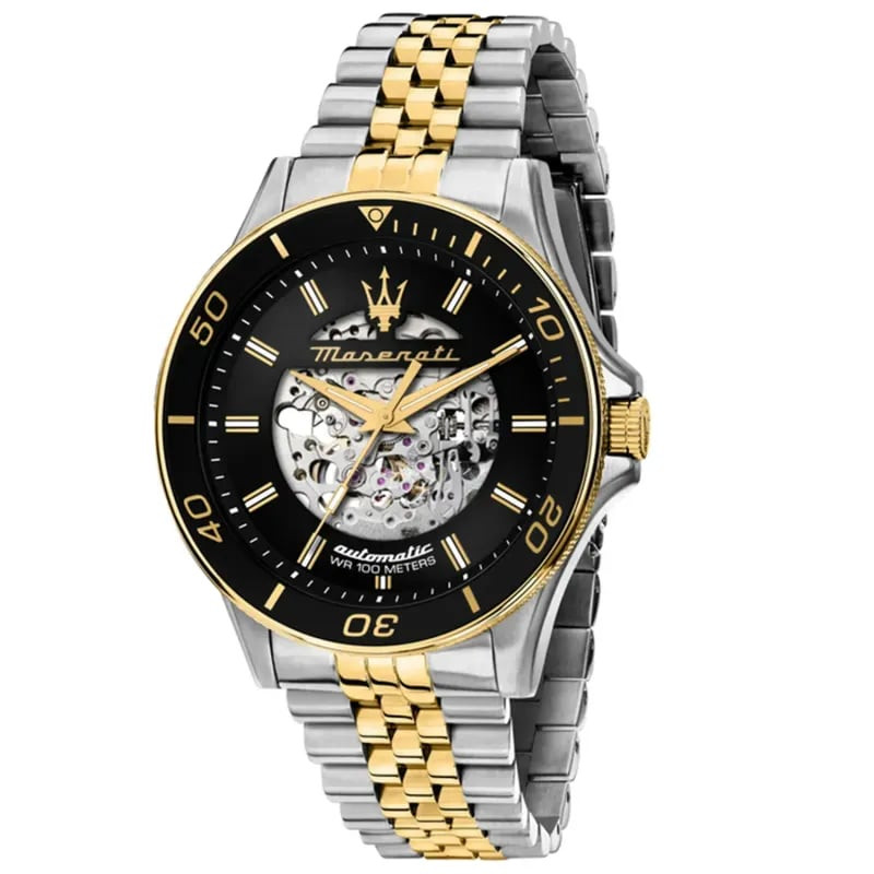 Packshot de la Montre automatique Maserati collection Sfida bracelet acier or et argent