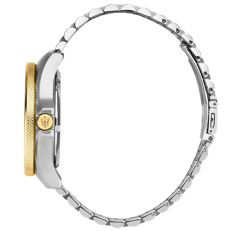 Packshot - Montre automatique Maserati collection Sfida bracelet acier or et argent