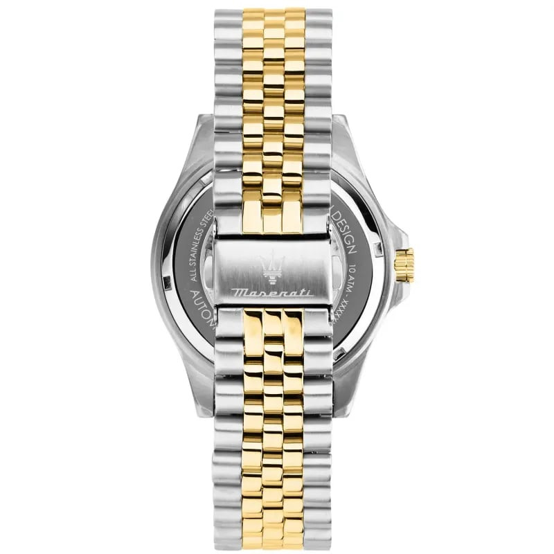 Packshot : Montre automatique Maserati collection Sfida bracelet acier or et argent