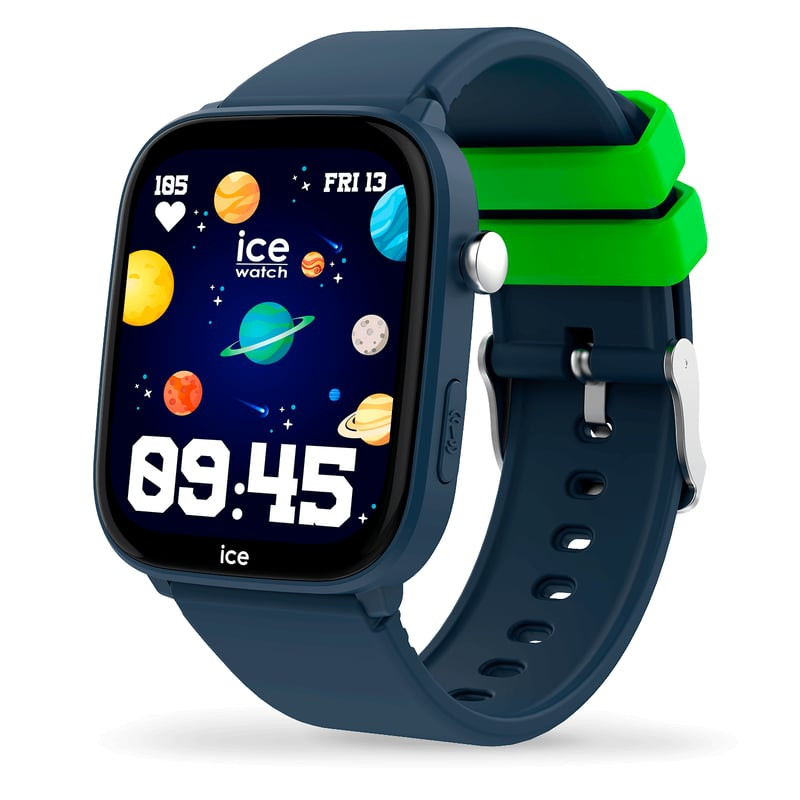 Vue de face de la montre connectée pour enfants ICE-Watch Smart Junior Find Hub Blue avec bracelet b