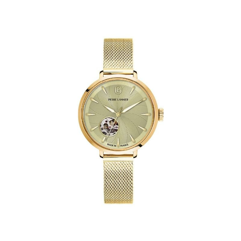 Montre Automatique Pierre Lannier Collection Soline Bracelet Acier Milanais Doré présentée en packsh