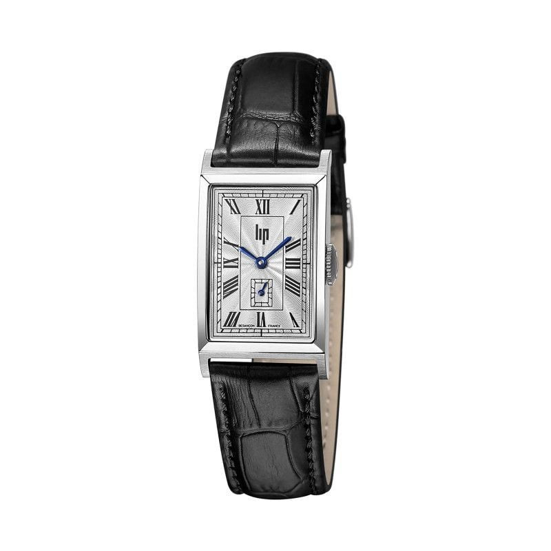 Montre Analogique LIP Churchill bracelet cuir noir - vue de face packshot