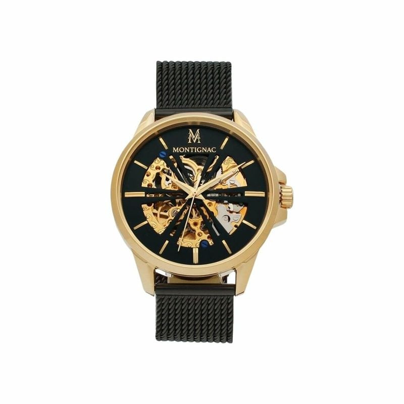 Packshot de la Montre Automatique MONTIGNAC collection Origine Bracelet acier noir