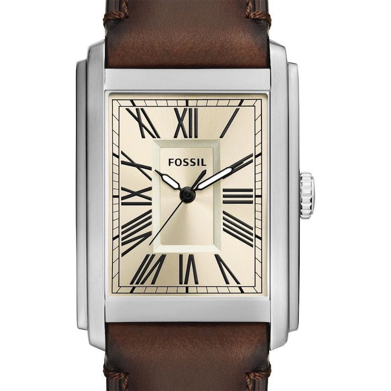 Montre Analogique Fossil Collection Carraway Bracelet Cuir Marron : zoom sur le cadran crème et le b