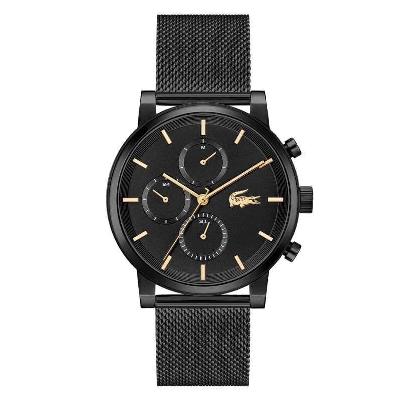 Montre homme Lacoste Replay 2011485 avec cadran noir, boîtier en acier PVD noir et bracelet maille m