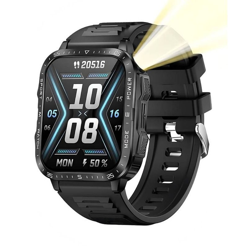 Montre connectée Smarty 2.0 Adventurer SW097A avec boîtier rectangulaire noir et bracelet en silicon