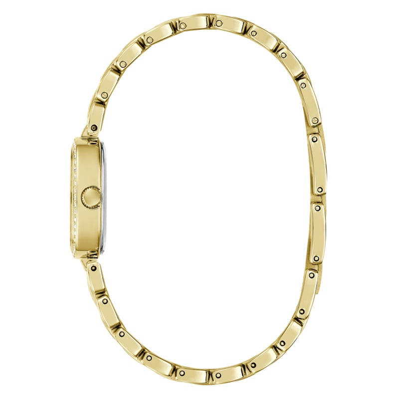 Montre Analogique GUESS Collection Hazel Bracelet Acier Doré - vue rapprochée du bracelet et du cadr