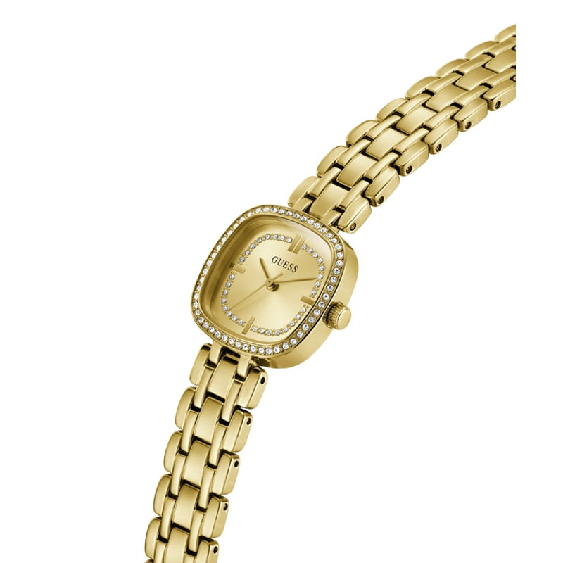 Montre Analogique GUESS Collection Hazel Bracelet Acier Doré, packshot élégant au boîtier carré