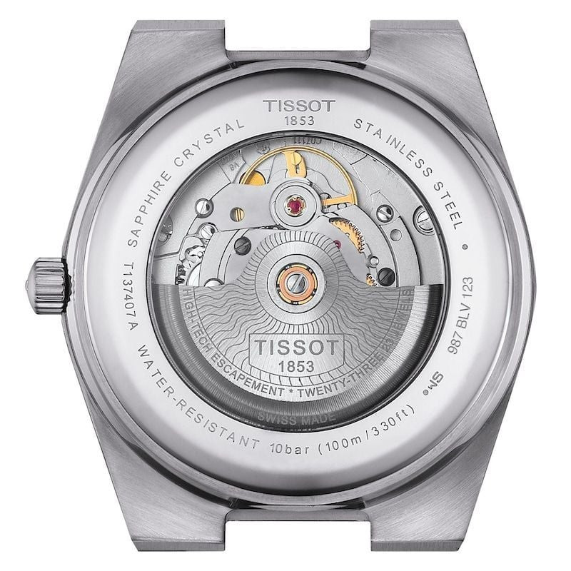 Montre Automatique TISSOT Collection PRX bracelet acier gris - vue détaillée du cadran