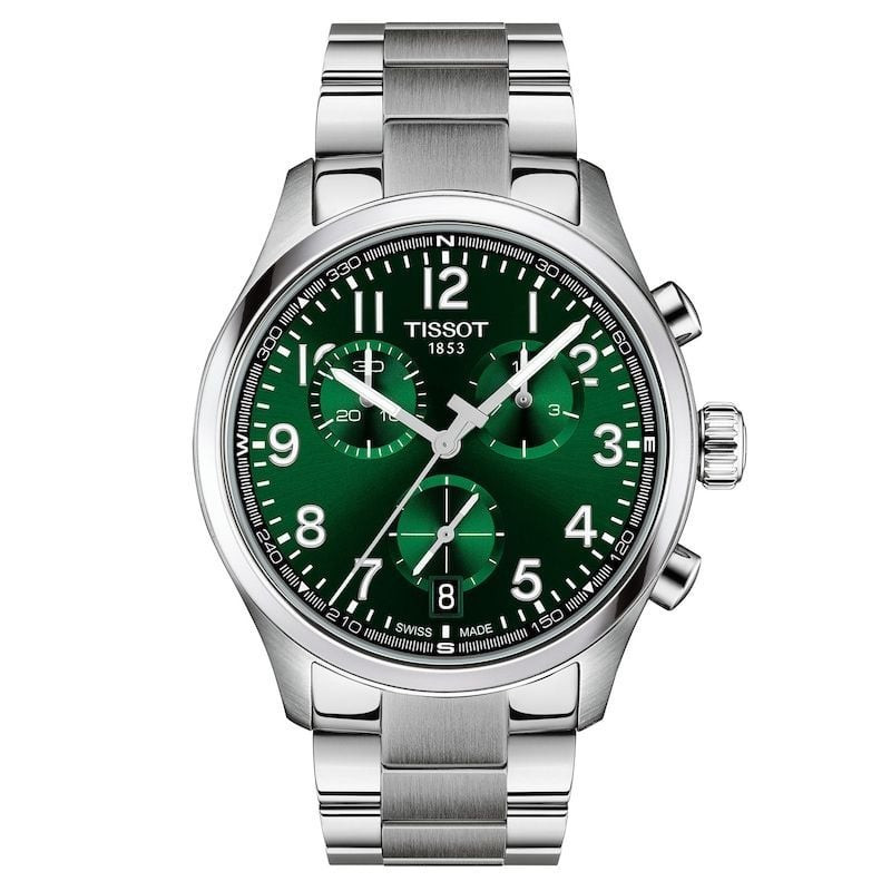 Montre Analogique TISSOT Collection Chrono L bracelet acier gris avec cadran vert et chronographe