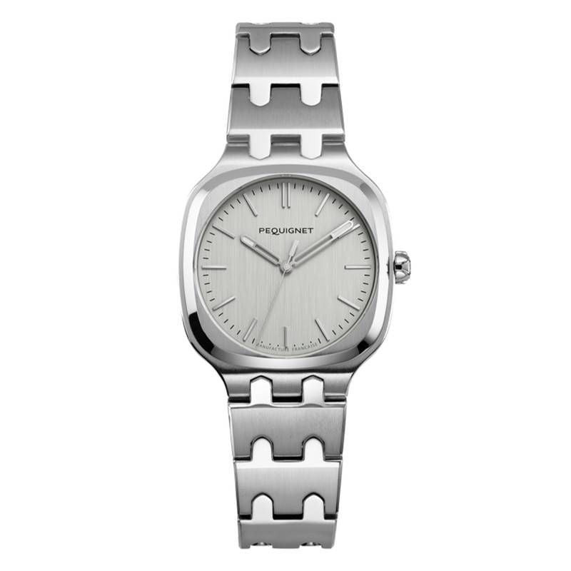 Montre femme Pequignet Concorde 30 mm avec cadran gris mat, aiguilles argentées et bracelet en acier