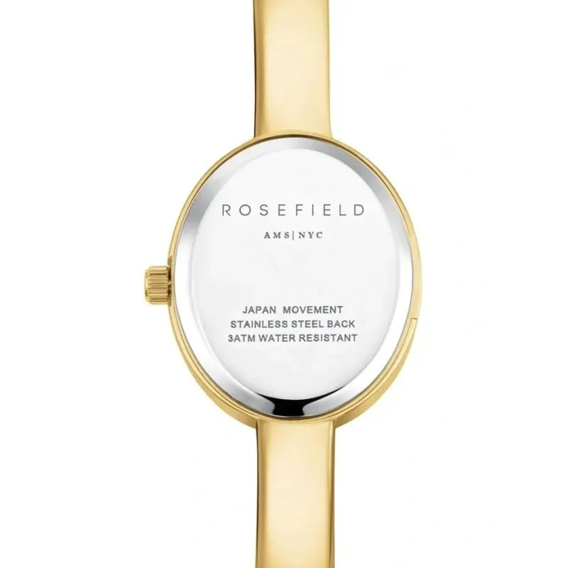 Détail de la Montre Analogique Rosefield Collection Studio Bangle bracelet acier doré, boîtier ovale