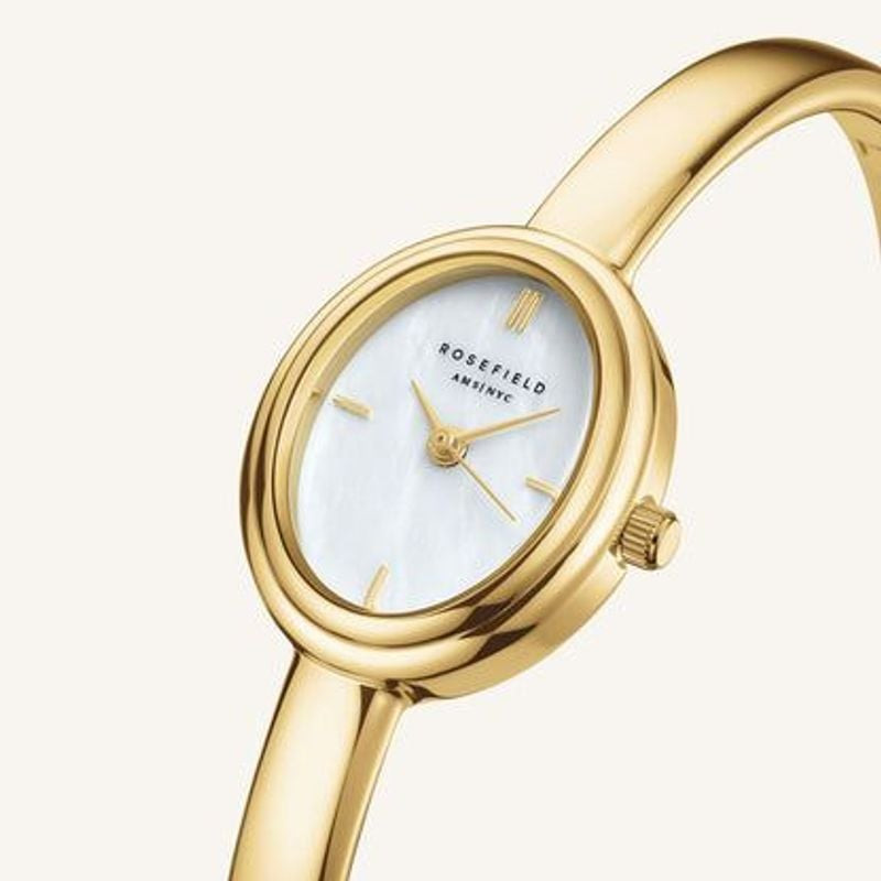Montre Analogique Rosefield Collection Studio Bangle bracelet acier doré, détail cadran nacre