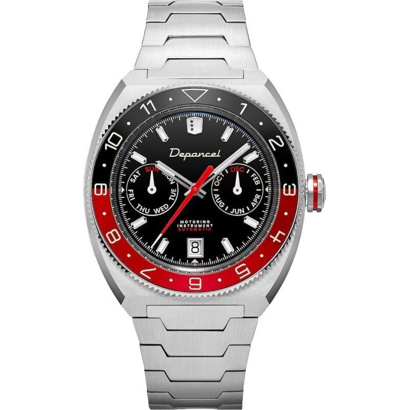 Montre automatique Depancel Allure D[R]IVER Red avec bracelet intégré en acier inoxydable, vue de fa