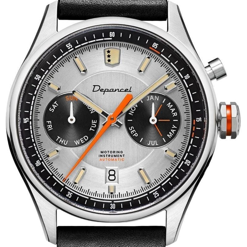 Montre Automatique DEPANCEL MONTRES Collection Allure Autosport bracelet cuir noir, packshot.