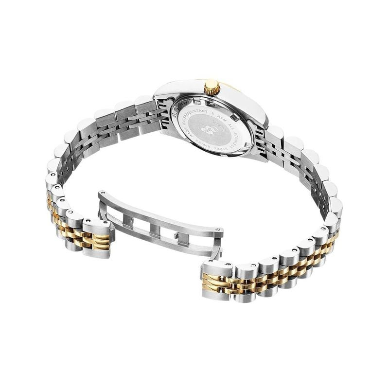 Vue arrière de la montre Jacques du Manoir Inspiration avec fond de boîtier en acier gravé et bracel