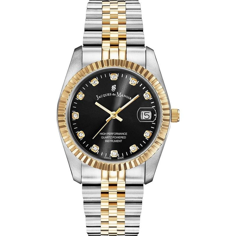 Montre Analogique JACQUES DU MANOIR Collection Inspiration bracelet acier bicolore, packshot sur fon