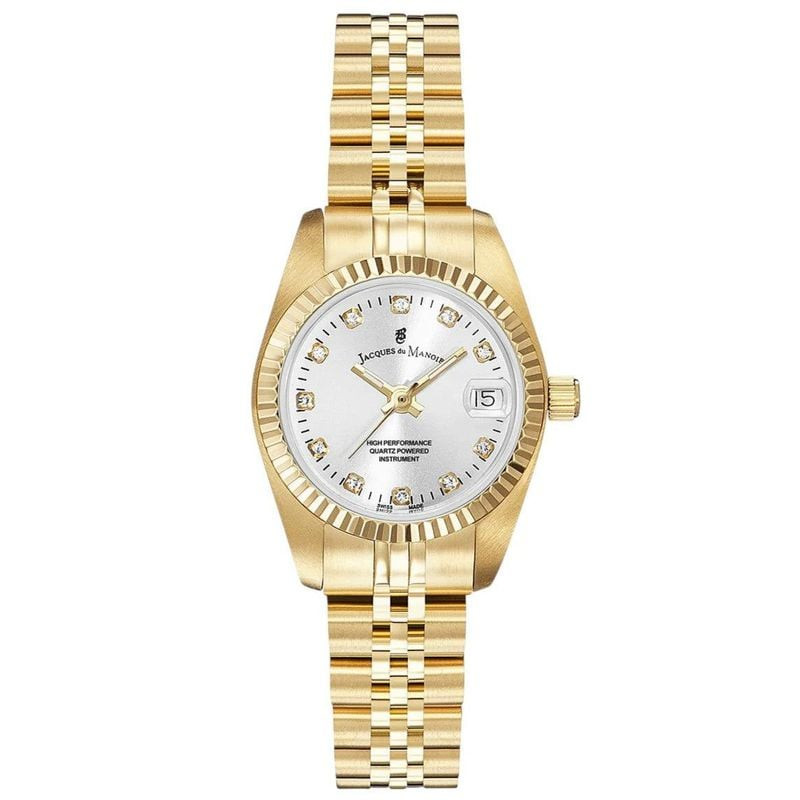 Packshot de la Montre Analogique JACQUES DU MANOIR collection Inspiration bracelet acier doré