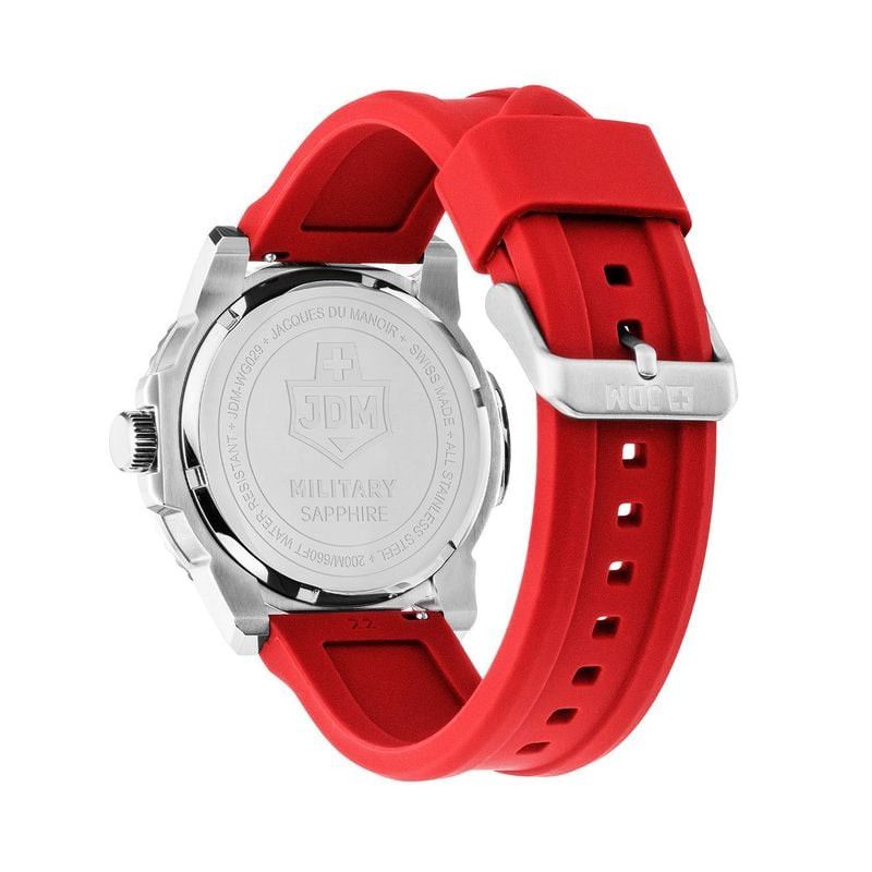 Montre Analogique JDM MILITARY Collection Mike Plus bracelet acier argenté, détail du cadran noir su