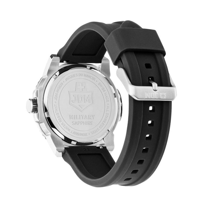 Détail de la Montre Analogique JDM MILITARY Collection Mike Plus bracelet acier argenté