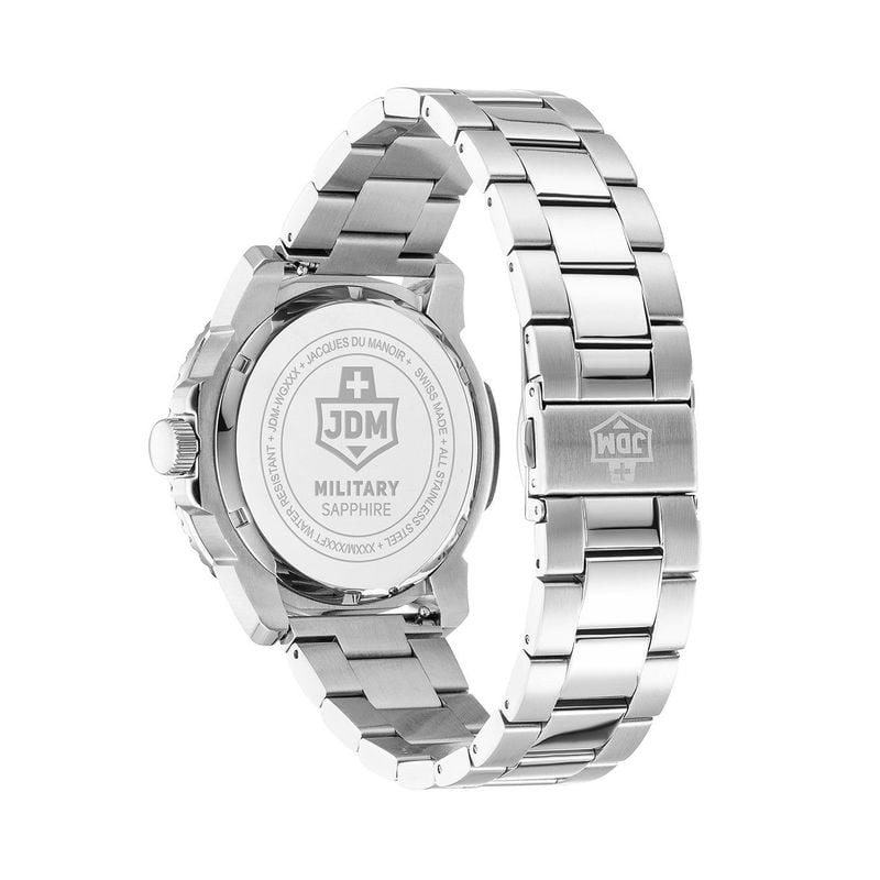 Détail de la Montre Analogique JDM MILITARY Collection Mike Plus bracelet acier argenté : cadran noi