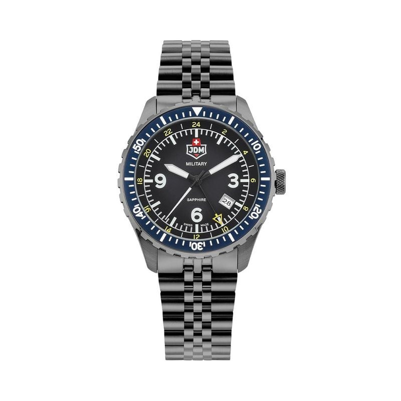 Montre Analogique JDM MILITARY Collection Wingman bracelet acier noir, packshot sur fond blanc