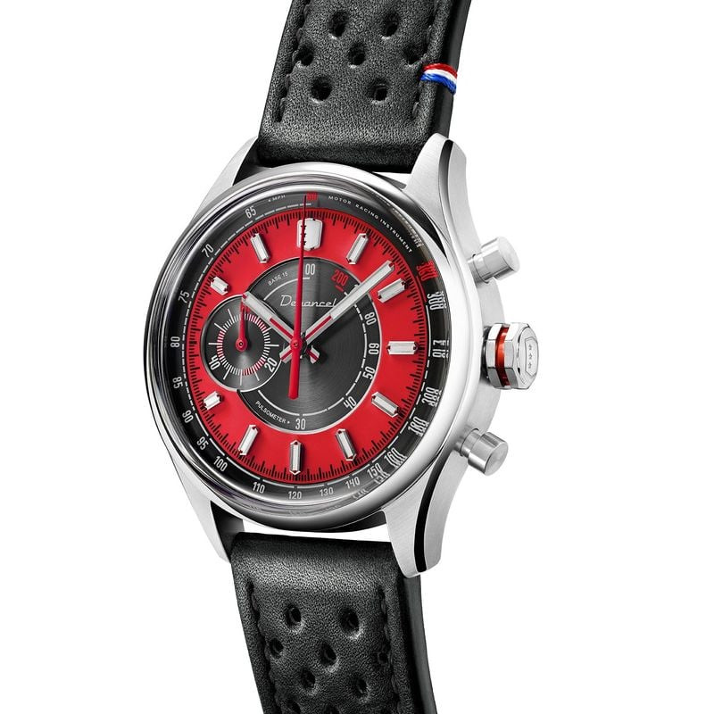 Packshot de la Montre Analogique DEPANCEL MONTRES Collection Allure bracelet cuir noir, cadran rouge