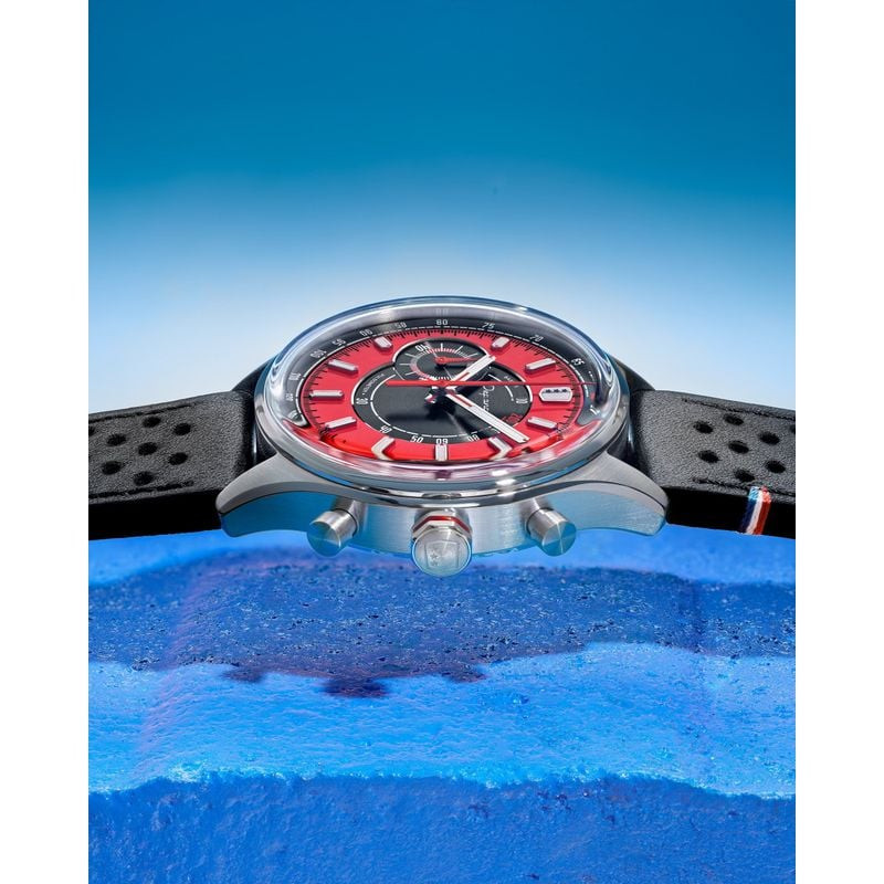 Montre Analogique DEPANCEL MONTRES Collection Allure bracelet cuir noir, cadran rouge, style rétro a