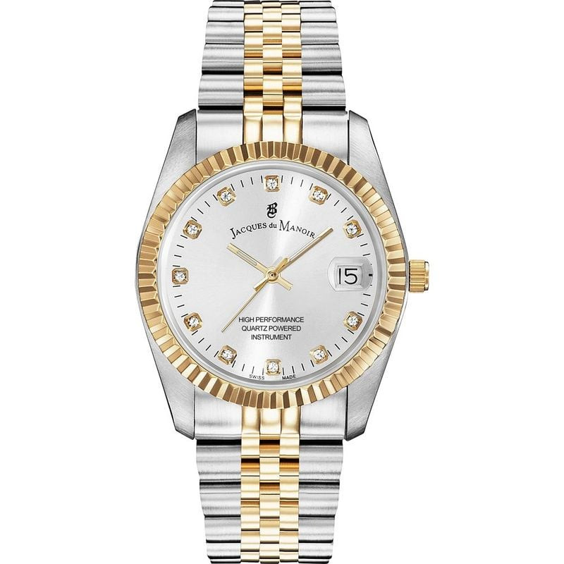 Packshot de la montre analogique JACQUES DU MANOIR Collection Inspiration bracelet acier bicolore