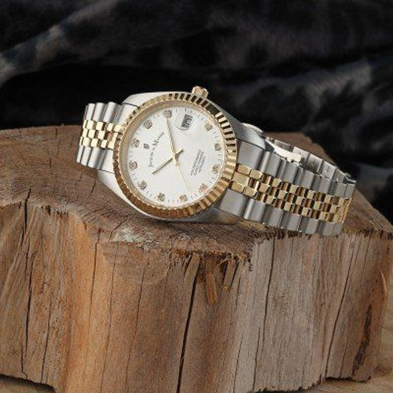 Montre analogique JACQUES DU MANOIR Inspiration, bracelet acier bicolore argent et or, cadran argent