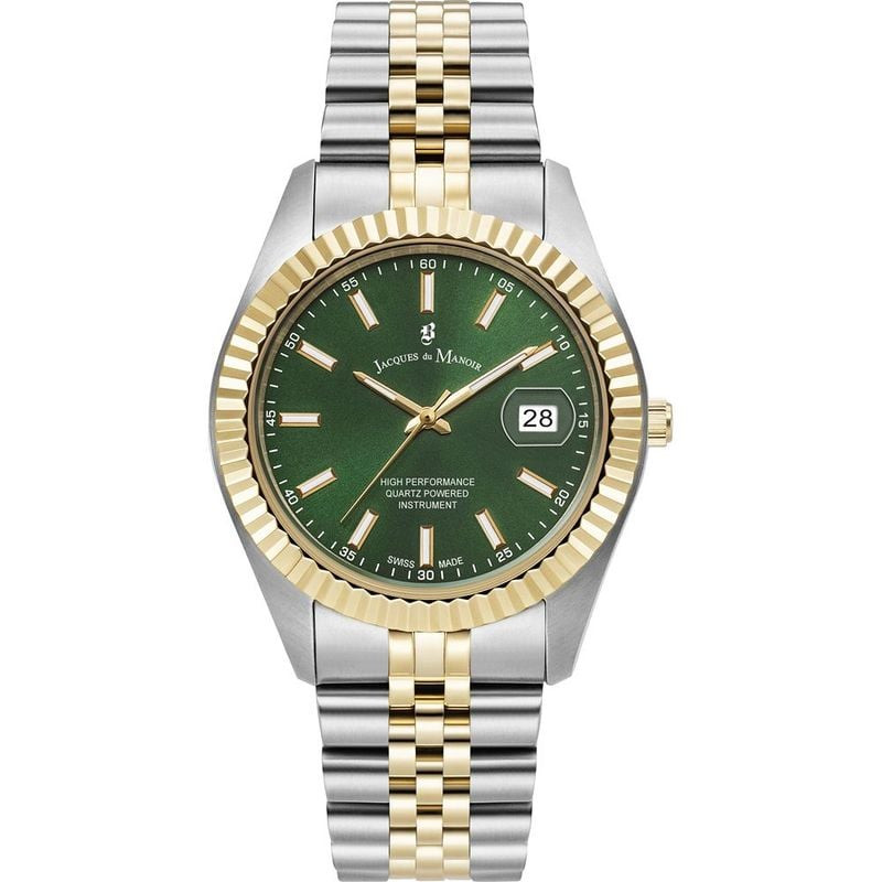Montre Analogique JACQUES DU MANOIR Collection Inspiration bracelet acier bicolore, packshot sur fon