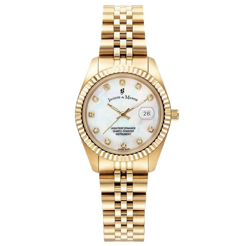 Montre Analogique JACQUES DU MANOIR Collection Inspiration Elegance bracelet acier doré, vue de face
