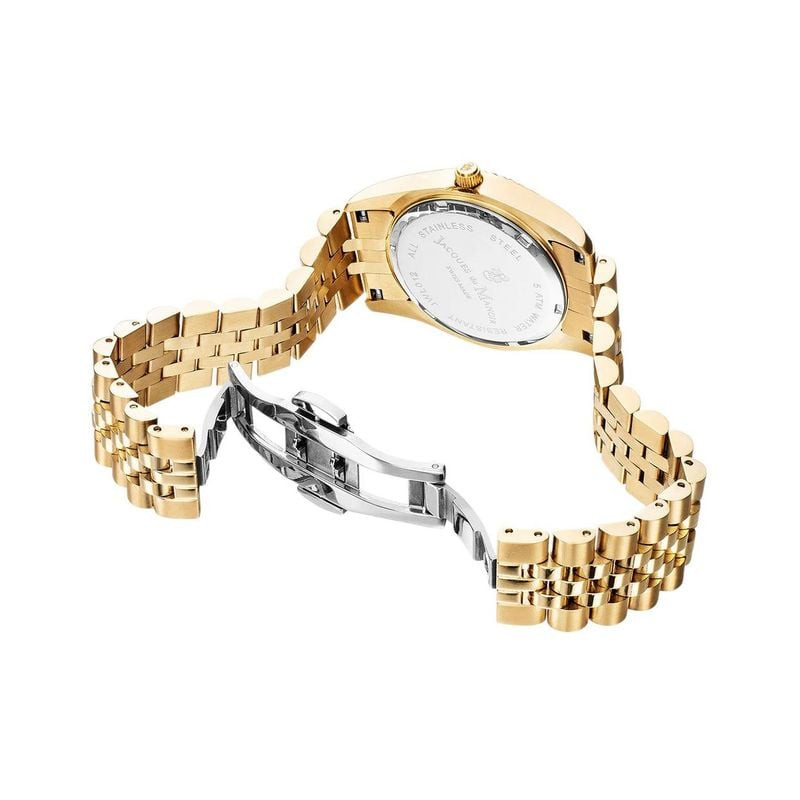 Montre Analogique JACQUES DU MANOIR Collection Inspiration Elegance bracelet acier doré sur fond bla